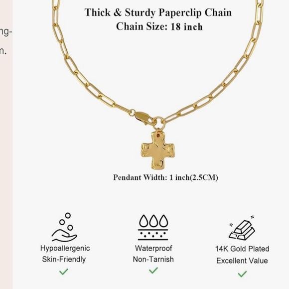 14K Gold Paperclip Chain Cross Pendant Necklace Chunky Statement Choker Dainty